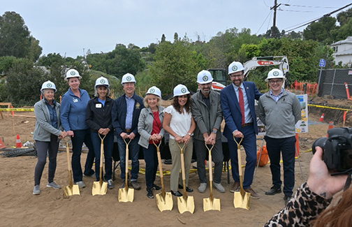 Senator Allen and group posing with shovels at the George F Canyon Nature Center groundbreaking