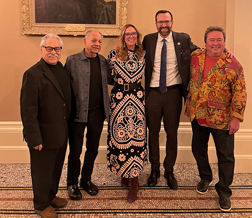Group photo from left to right: Luis Valdez, Cheech Marin, Julie Baker, Senator Allen, Paul Lanier