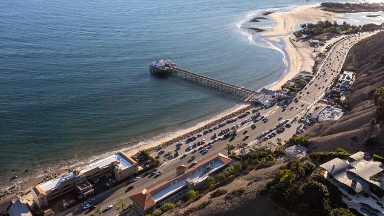 Aerial image of PCH in Malibu