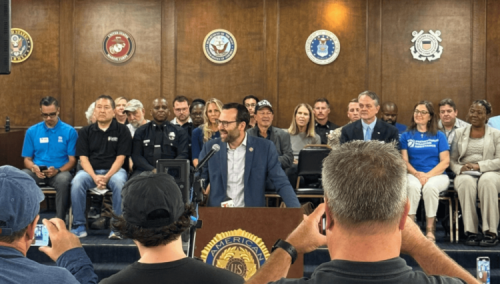 Senator Allen speaks from a podium during the launch of Pali LTRG
