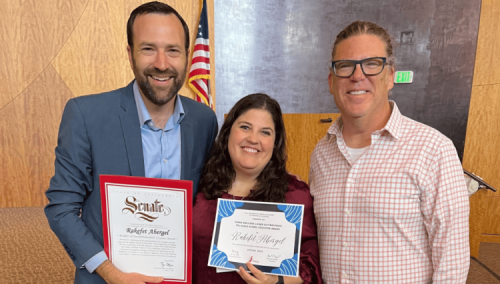 Senator Allen poses with Rakefet Abergel with certificate of recognition
