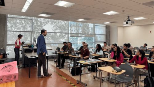 Senator Allen addresses Santa Monica College students in class room