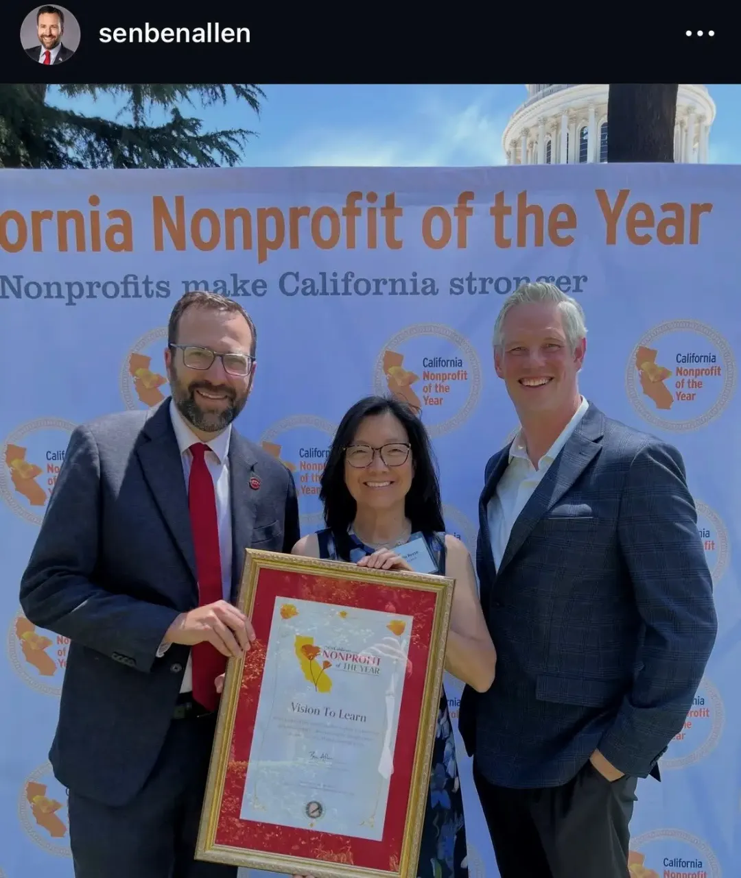 Senator Allen poses with Vision To Learn leadership celebrating their Nonprofit Of The Year Award